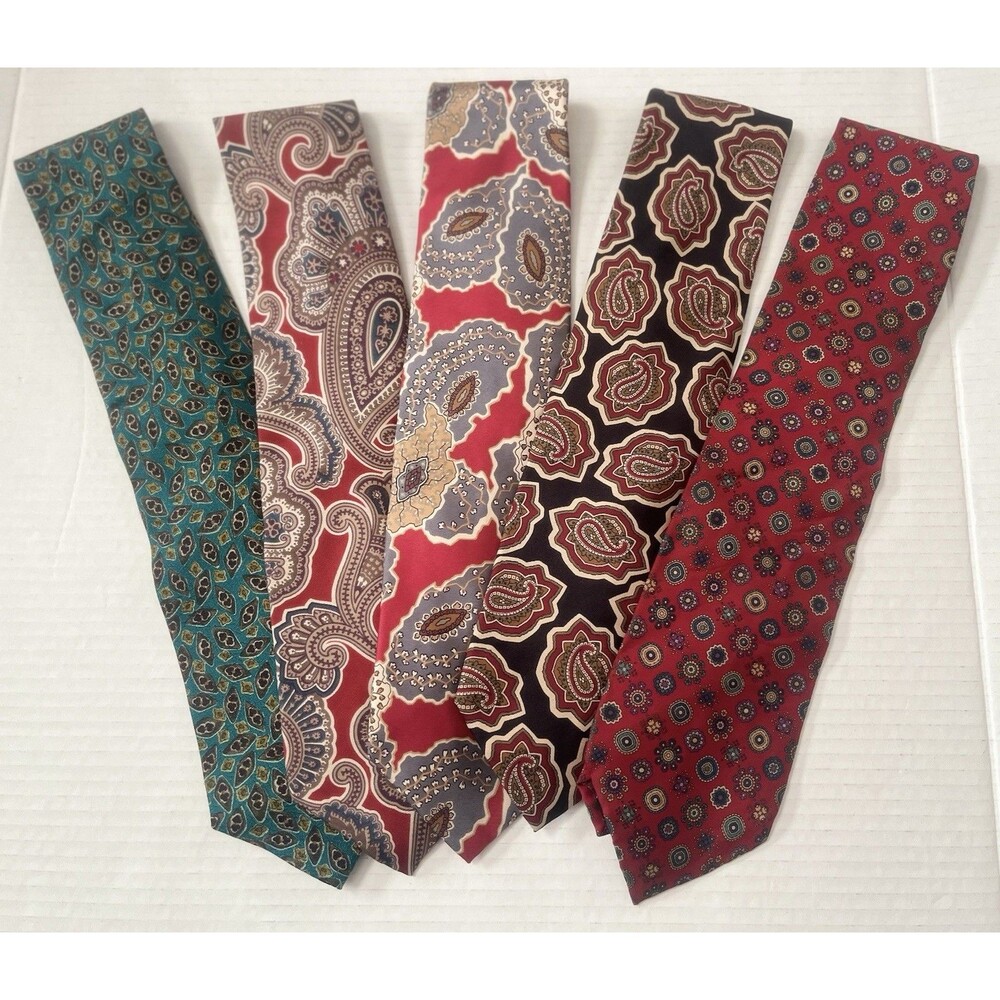 5 VTG Christian Dior Italian Silk Tie Lot Reds & Blue Paisley Mens Designer USA